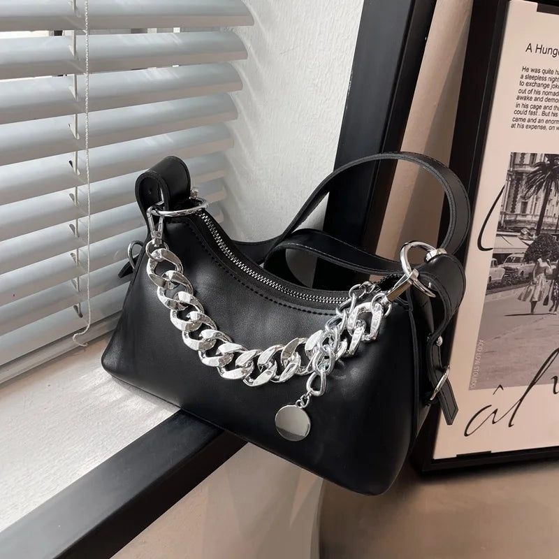 Women's PU Leather Crossbody Sling Bag with Chain Strap