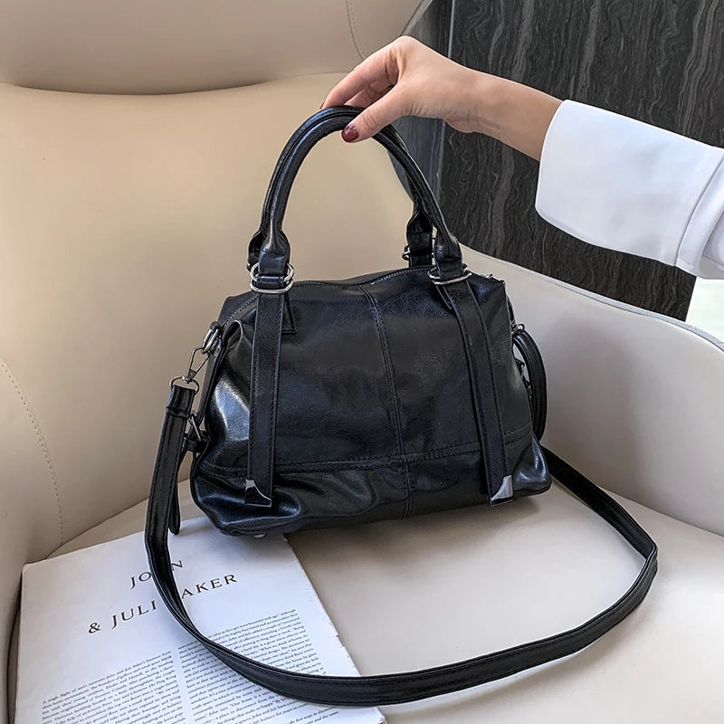 PU Women's Handbag Large Capacity Winter Messenger Bag Adjustable Strap