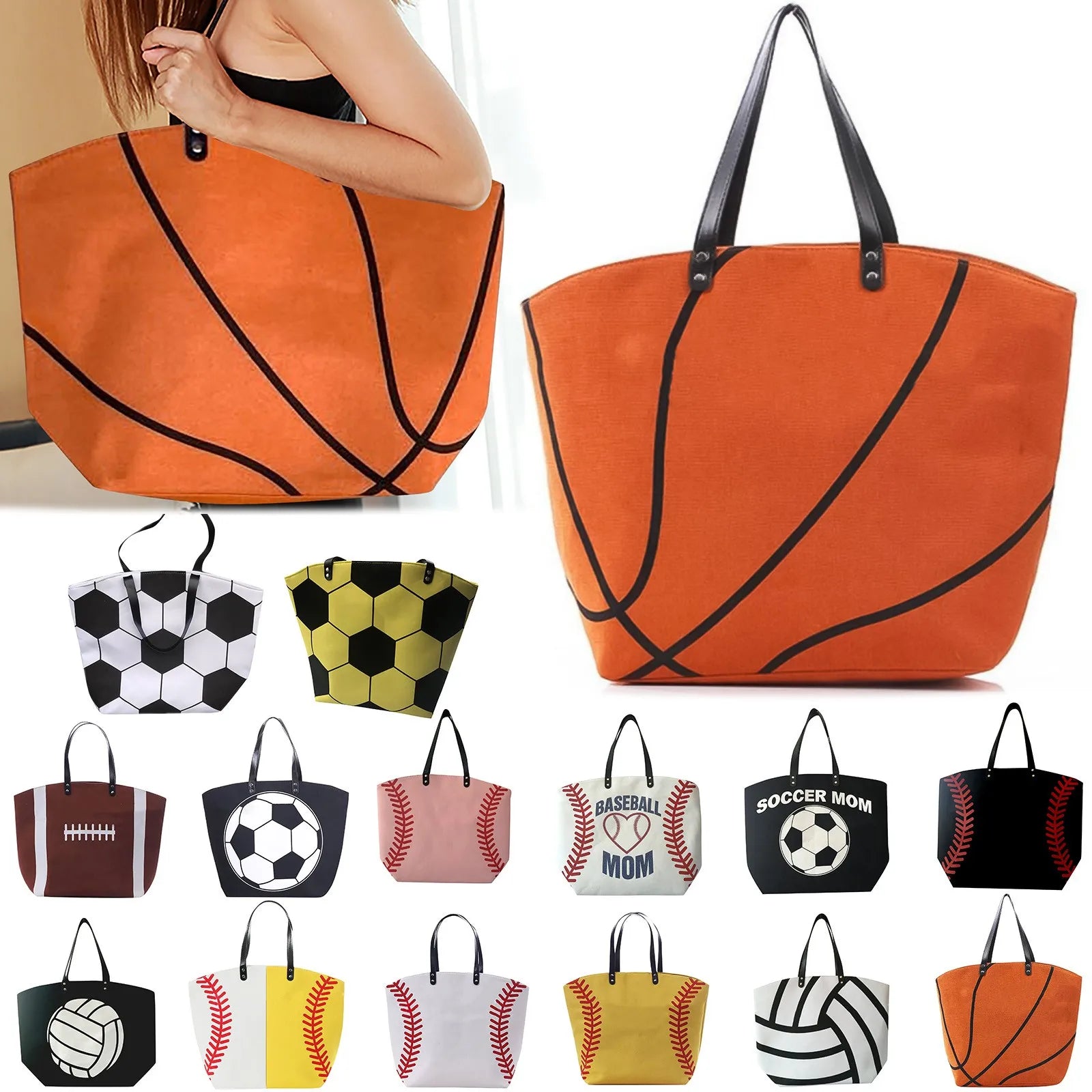 Canvas Tote Bag Reusable Cotton Grocery Shopping Ball Print