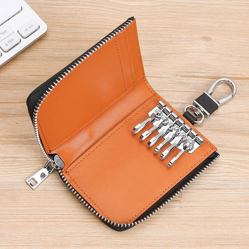 Leather Key Wallet Plaid Men Car Key Case Housekeeper Key Holder for Women