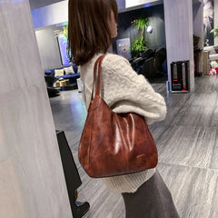 Retro Soft Leather Shoulder Bag Large Capacity Tote Handbag Women
