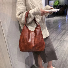 Retro Soft Leather Shoulder Bag Large Capacity Tote Handbag Women