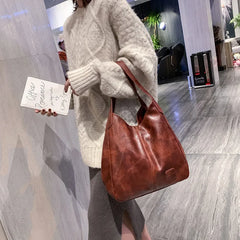 Retro Soft Leather Shoulder Bag Large Capacity Tote Handbag Women
