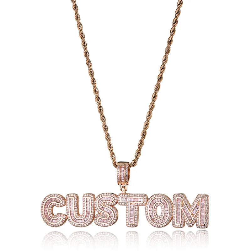 Hip Hop Name Baguette Letters CZ Pendant