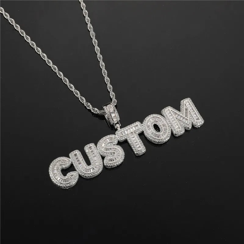 Hip Hop Name Baguette Letters CZ Pendant