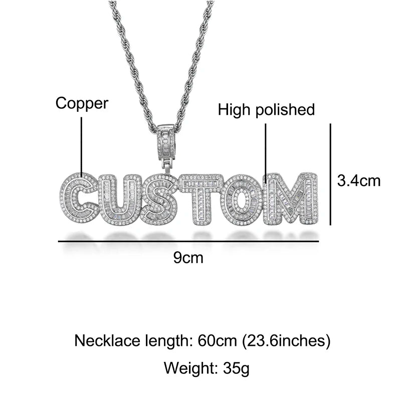 Hip Hop Name Baguette Letters CZ Pendant