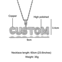 Hip Hop Name Baguette Letters CZ Pendant