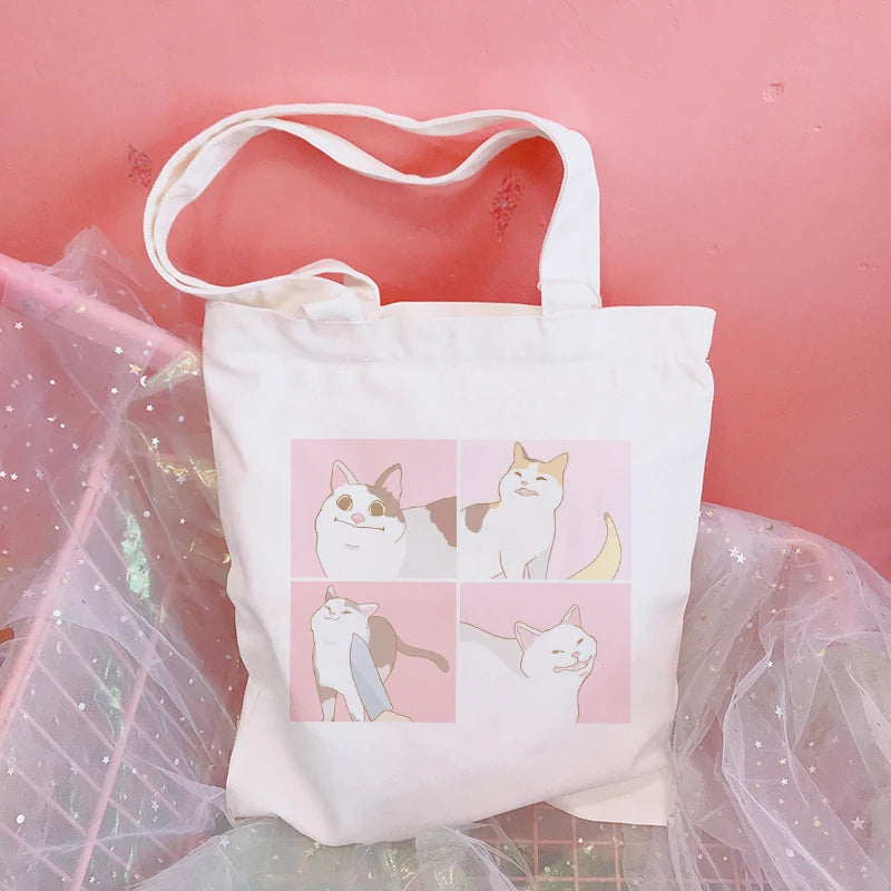 Hip Hop Shoulder Bag Cat Painting Female Handbags Canvas Shopping