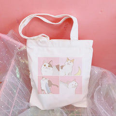 Hip Hop Shoulder Bag Cat Painting Female Handbags Canvas Shopping