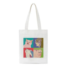 Hip Hop Shoulder Bag Cat Painting Female Handbags Canvas Shopping