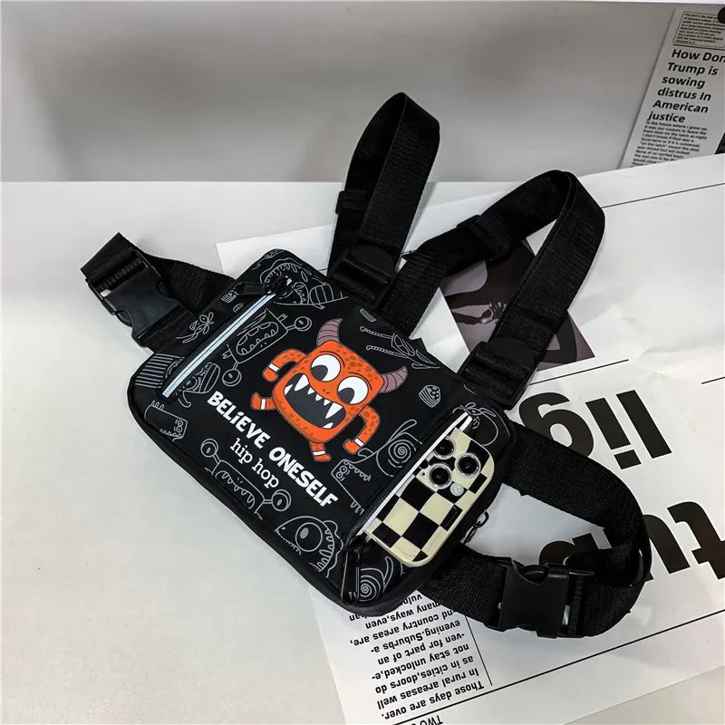 Hip Hop Women Waist Bag Graffiti Tactical Chest Pack Multi-function Vest Bag