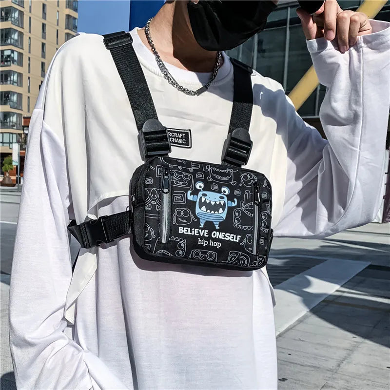 Hip Hop Women Waist Bag Graffiti Tactical Chest Pack Multi-function Vest Bag