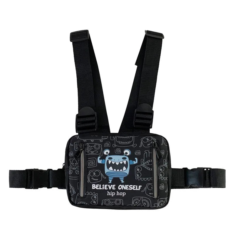 Hip Hop Women Waist Bag Graffiti Tactical Chest Pack Multi-function Vest Bag