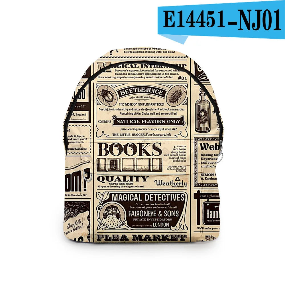 Hip Hop Old Newspaper School Bags Mini Travel Backpacks