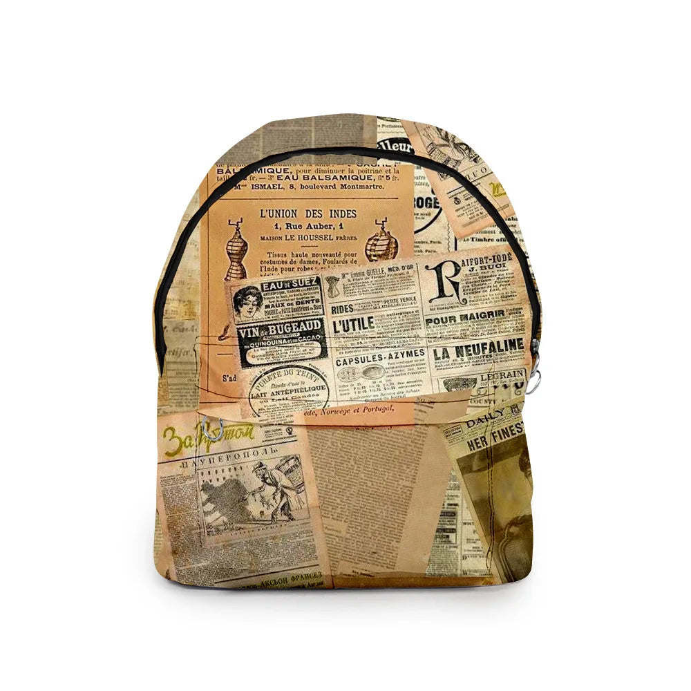 Hip Hop Old Newspaper School Bags Mini Travel Backpacks