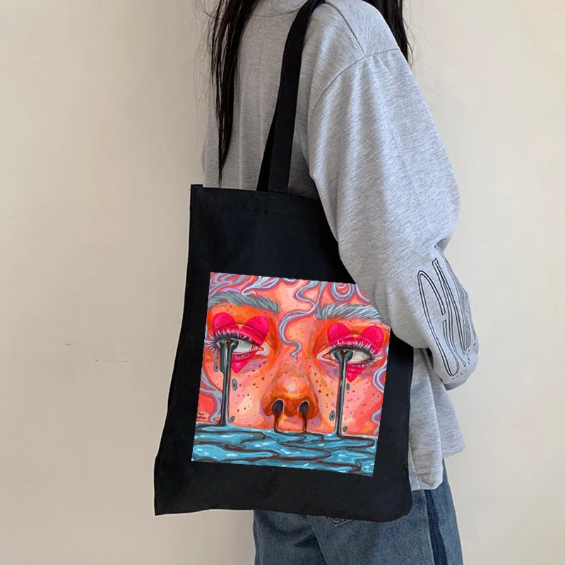 Hip-hop Cartoon Harajuku Print Canvas Bag Gothic Casual Large-Capacity Shopper