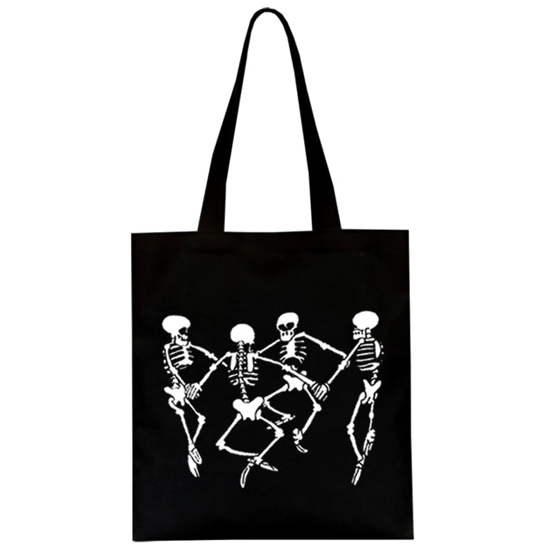Gothic Skull Print Large Capacity Canvas Shopper Bag