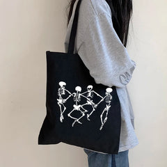 Gothic Skull Print Large Capacity Canvas Shopper Bag