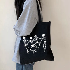 Gothic Skull Print Large Capacity Canvas Shopper Bag