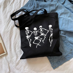 Gothic Skull Print Large Capacity Canvas Shopper Bag