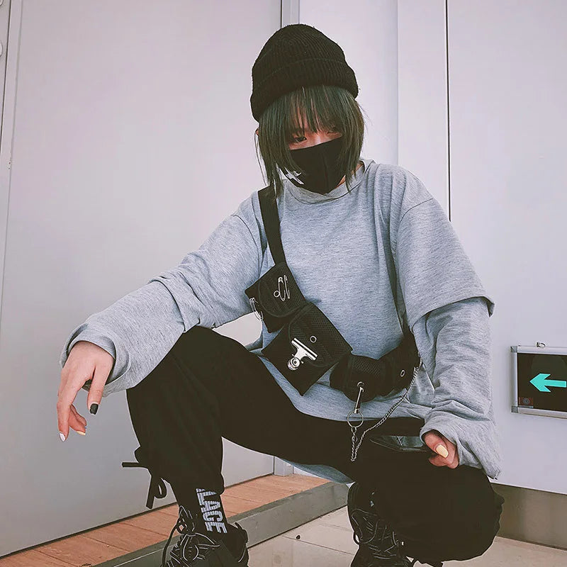 Hip hop Women Waist Bag Geometric Waist Pack Polyester Phone Pouch
