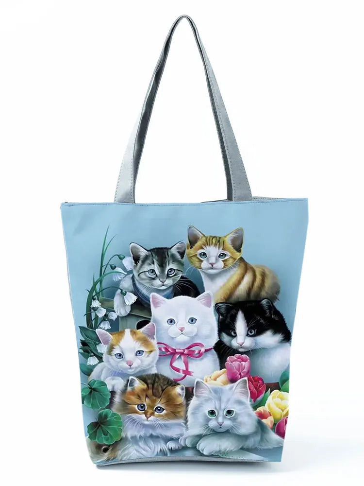 Hipster Cat Family Women's Shoulder Bag Handbag Large Polyester Shopping Tote