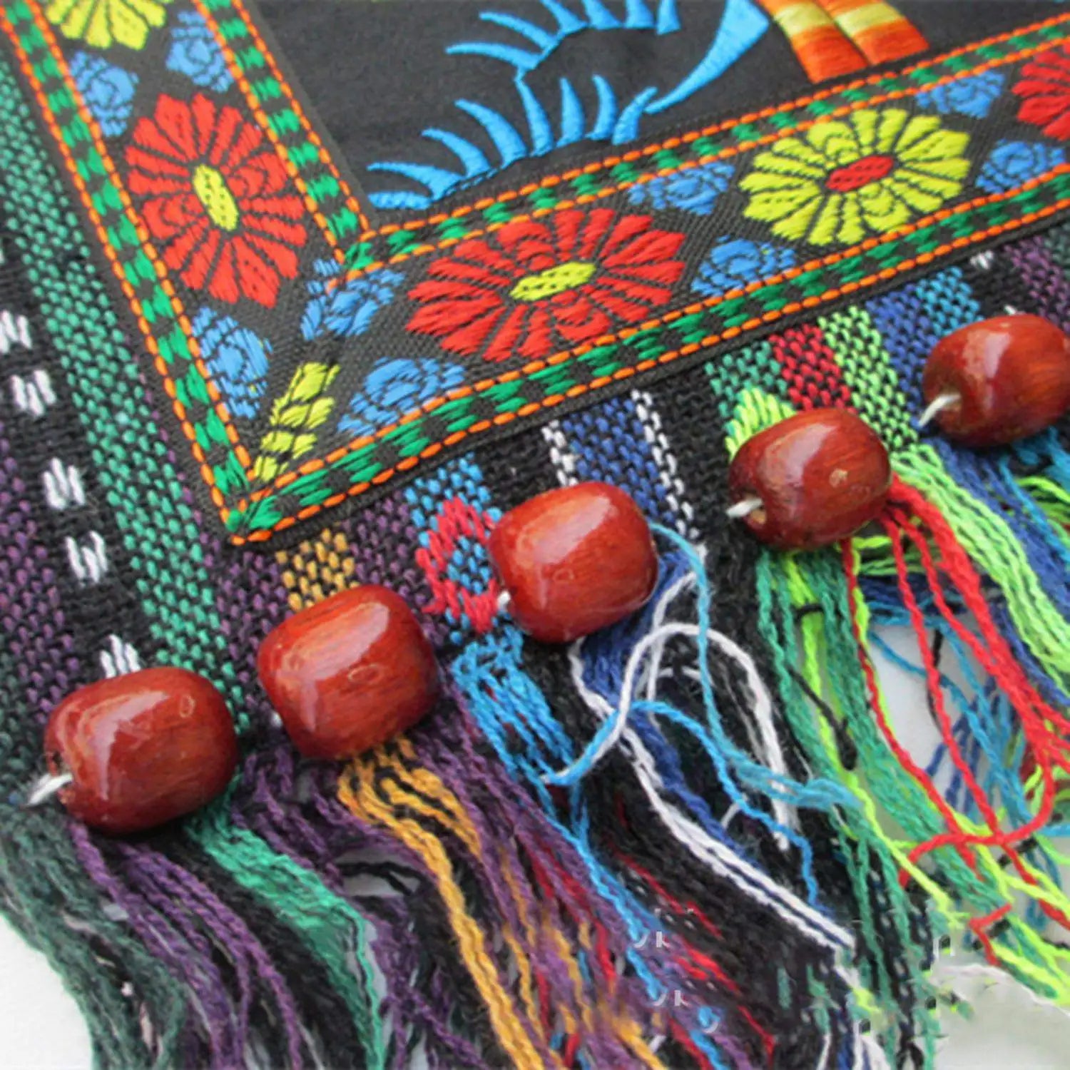 Hmong Vintage Ethnic Shoulder Bag Embroidery Boho Hippie Tassel Tote