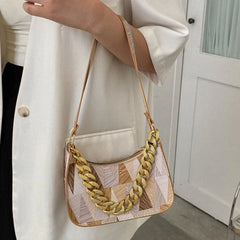 Hobos Crossbody Bag Women Small Tote Bag Thick Chain Colorful Triangle Printed T