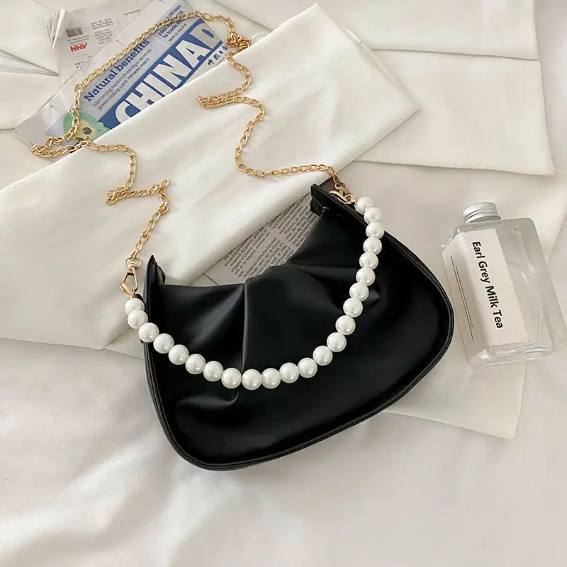 Hobos Shoulder Bags Women Sweet Underarm Pearls All-match Zipper Soft