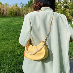 Hobos Shoulder Bags Women Sweet Underarm Pearls All-match Zipper Soft