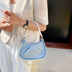 Hobos Shoulder Bags Women Sweet Underarm Pearls All-match Zipper Soft