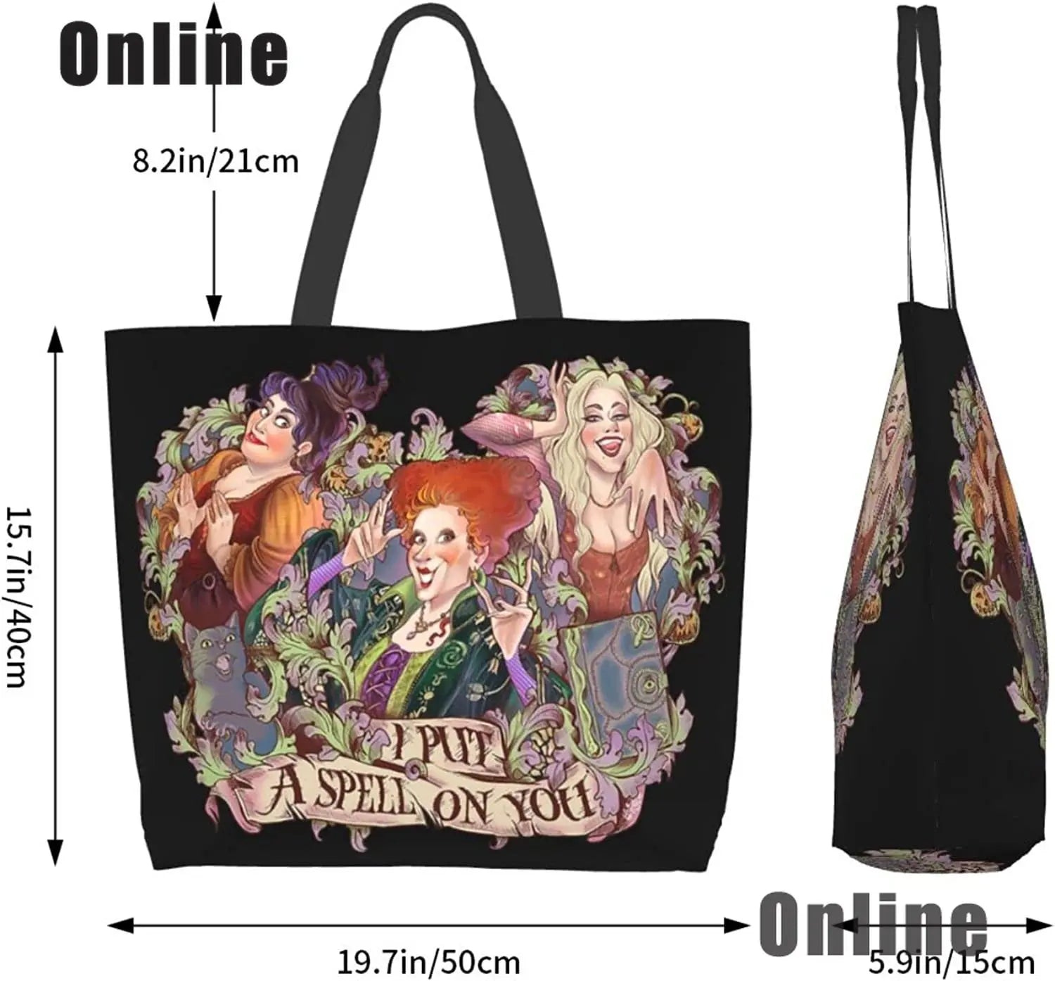 Hocus Pocus Tote Bag Halloween Handbags Heavy Duty Shopping Grocery