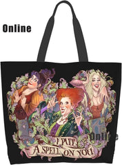 Hocus Pocus Tote Bag Halloween Handbags Heavy Duty Shopping Grocery