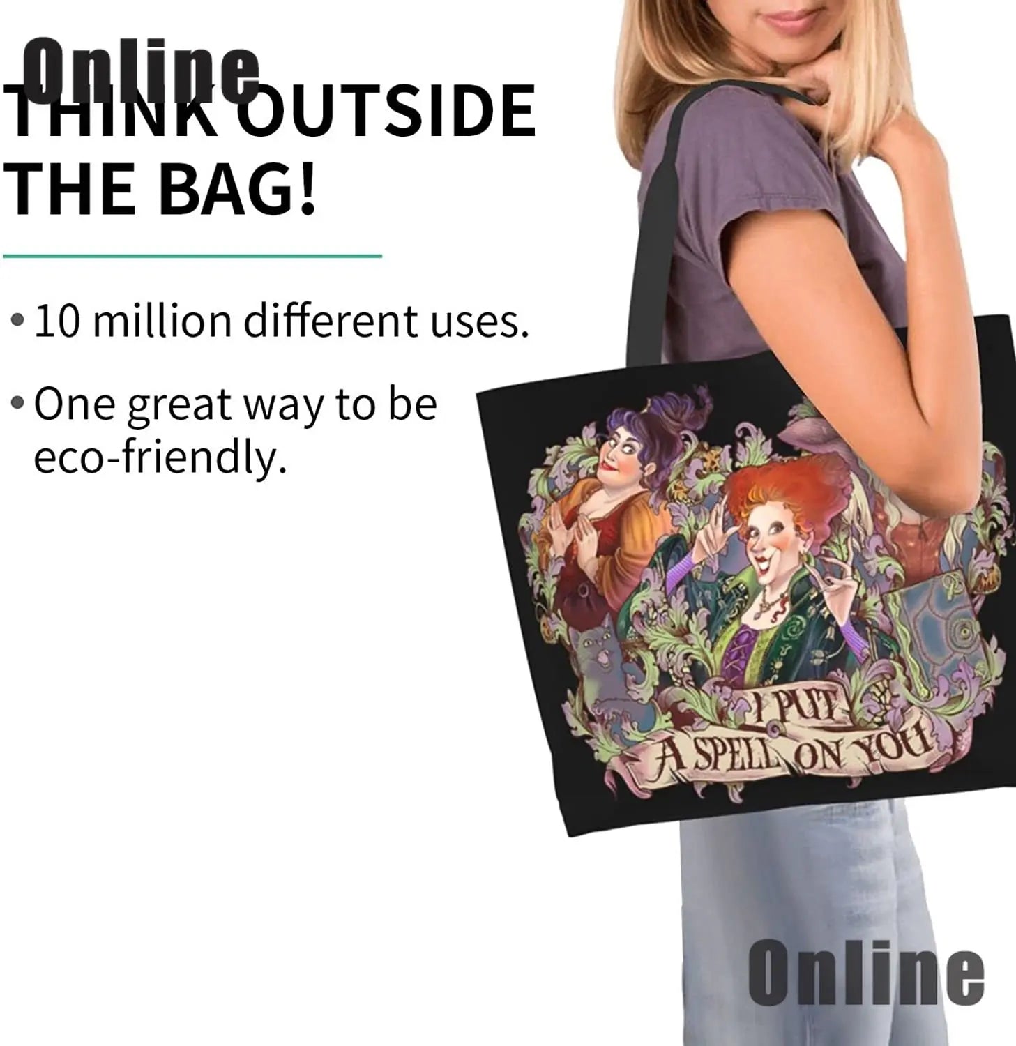 Hocus Pocus Tote Bag Halloween Handbags Heavy Duty Shopping Grocery