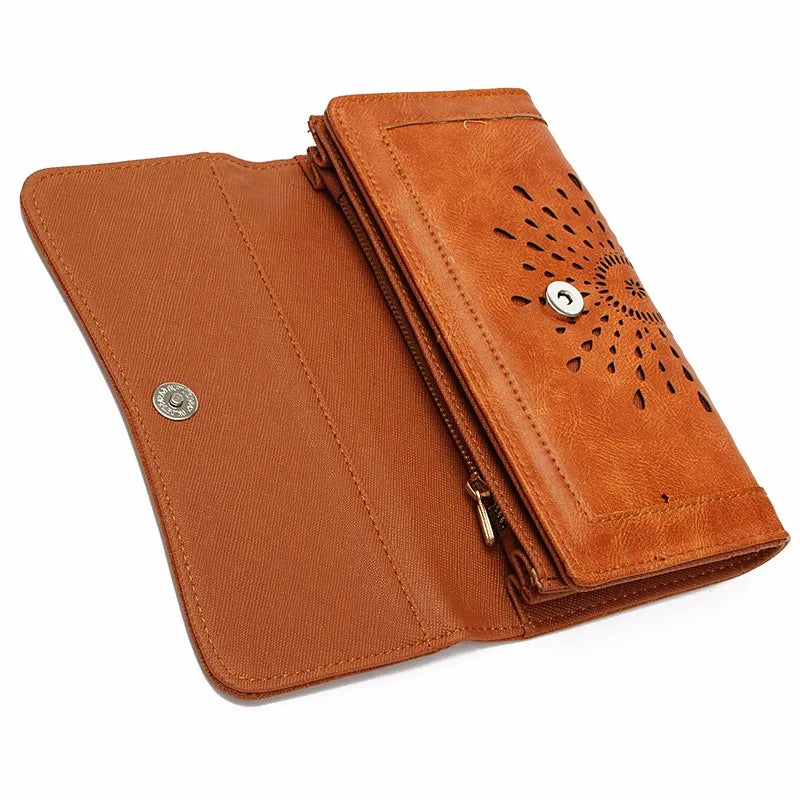 Hollow Out Pattern Retro Wallet Female Purse PU Leather Bag