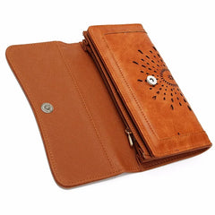 Hollow Out Pattern Retro Wallet Female Purse PU Leather handbag Vintage Long Wal