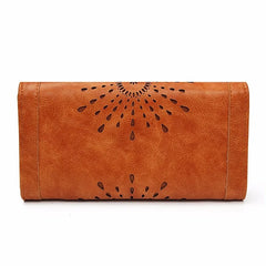 Hollow Out Pattern Retro Wallet Female Purse PU Leather handbag Vintage Long Wal