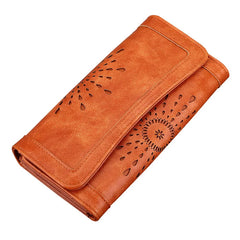 Hollow Out Pattern Retro Wallet Female Purse PU Leather handbag Vintage Long Wal