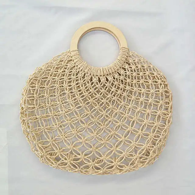 Straw Beach Handbag Woven Lady Tote Bag Half Round Hand Bag