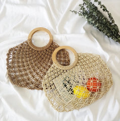 Straw Beach Handbag Woven Lady Tote Bag Half Round Hand Bag