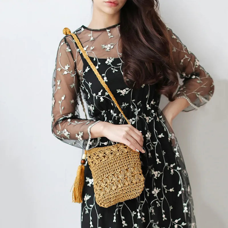 Hollow Out Woven Bag Women Single Shoulder Crossbody Bags