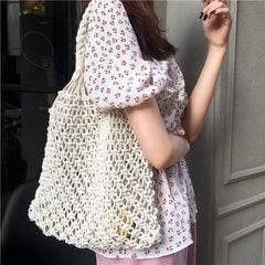 Woven Shoulder Bags Women Retro Shopping Travel Totes Large Capacity Bag