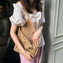 Woven Shoulder Bags Women Retro Shopping Travel Totes Large Capacity Bag