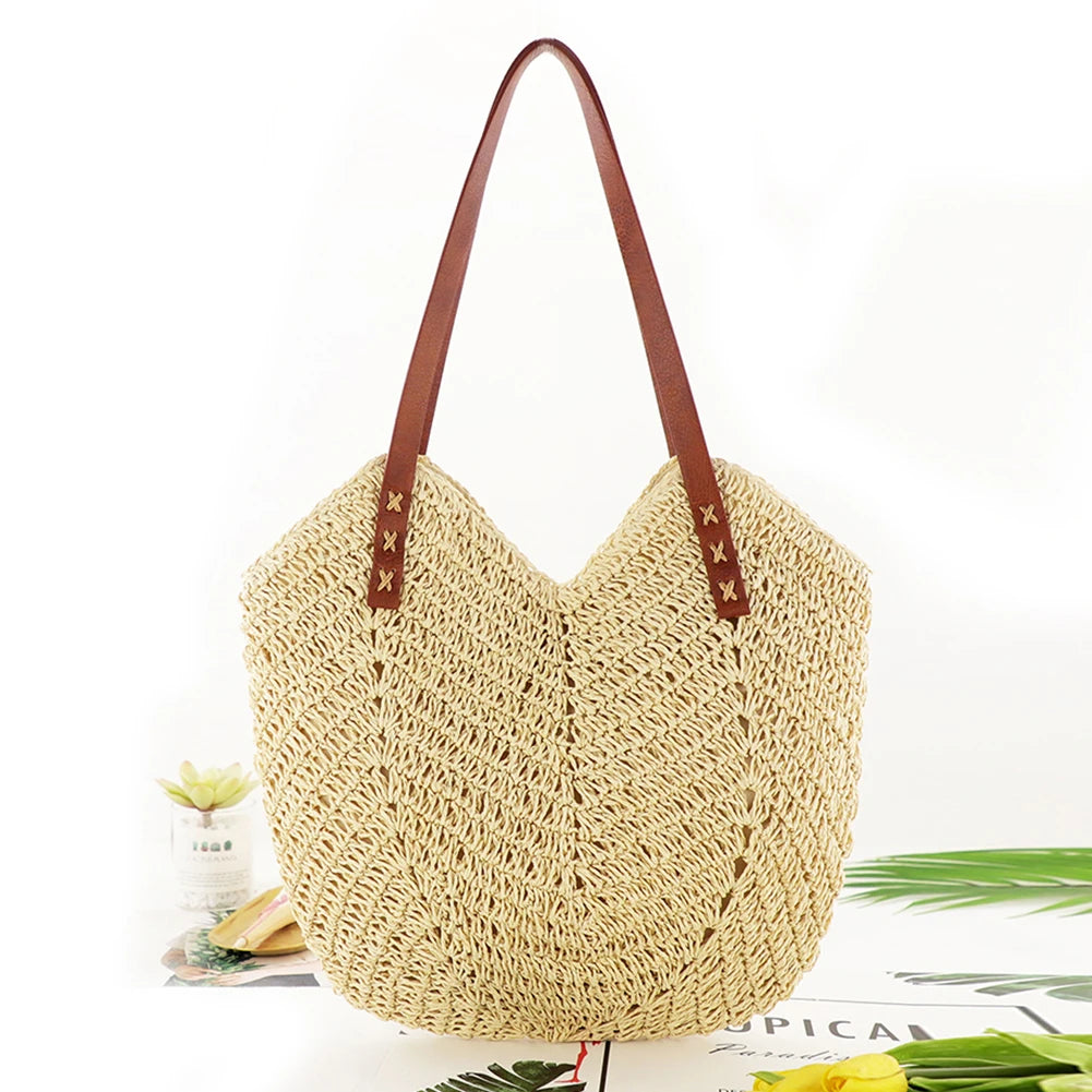 Hollow Shoulder Bag Paper Rope Woven Handbags for Travel Vacation