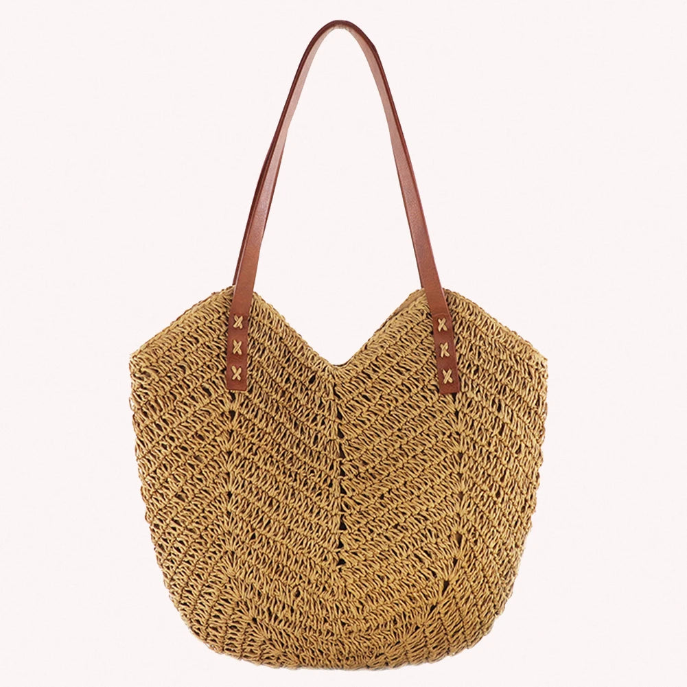 Hollow Shoulder Bag Paper Rope Woven Handbags for Travel Vacation