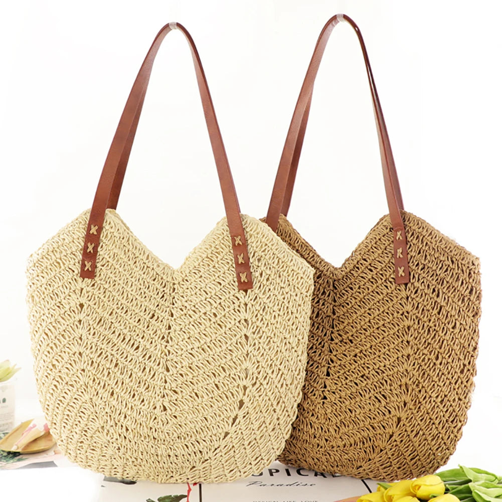 Hollow Shoulder Bag Paper Rope Woven Handbags for Travel Vacation