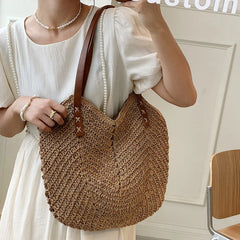 Hollow Shoulder Bag Paper Rope Woven Handbags for Travel Vacation