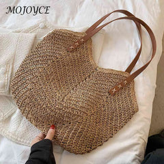 Hollow Women Tote Bags Paper Rope Commute Bag Summer Casual Portable