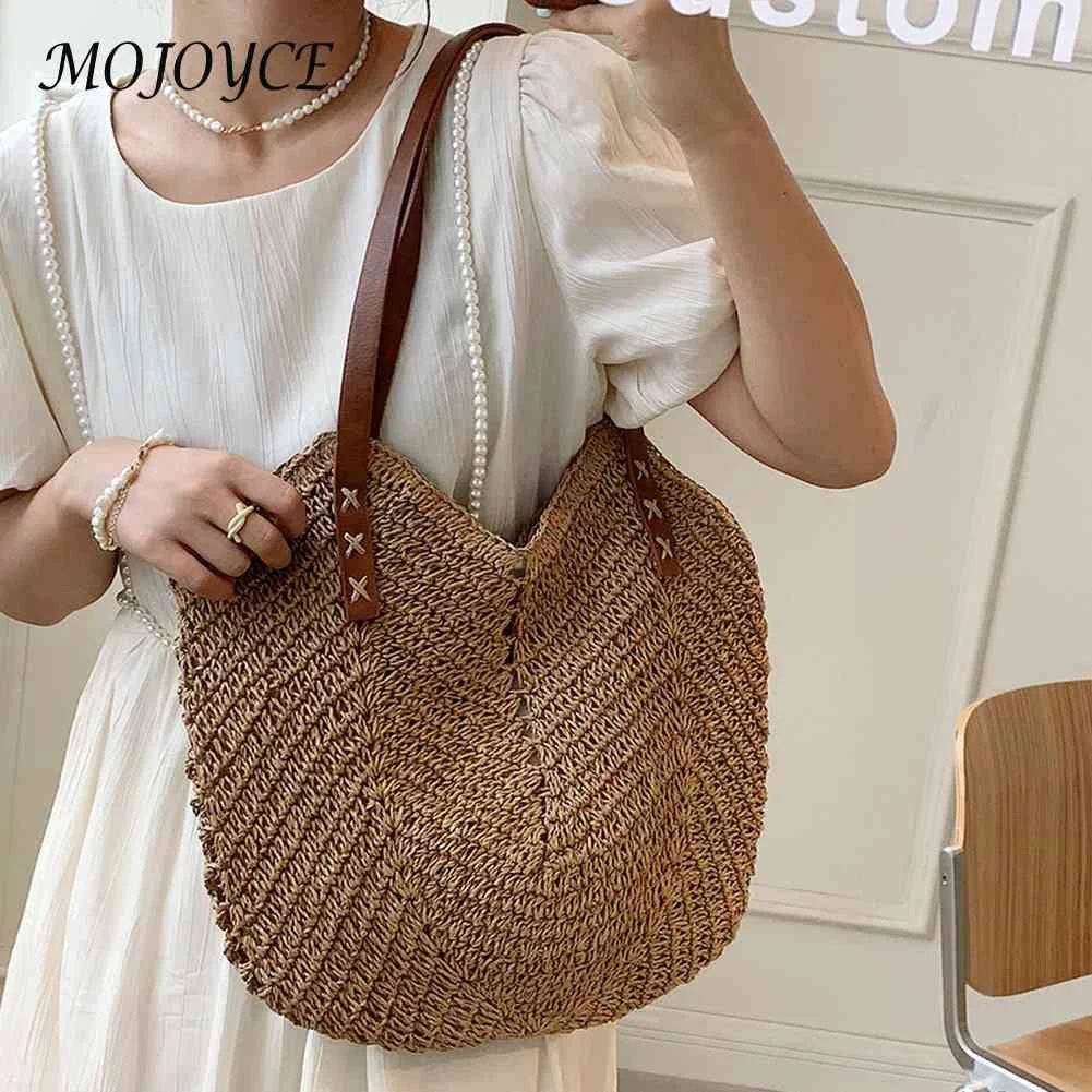 Hollow Women Tote Bags Paper Rope Commute Bag Summer Casual Portable