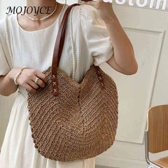 Hollow Women Tote Bags Paper Rope Commute Bag Summer Casual Portable